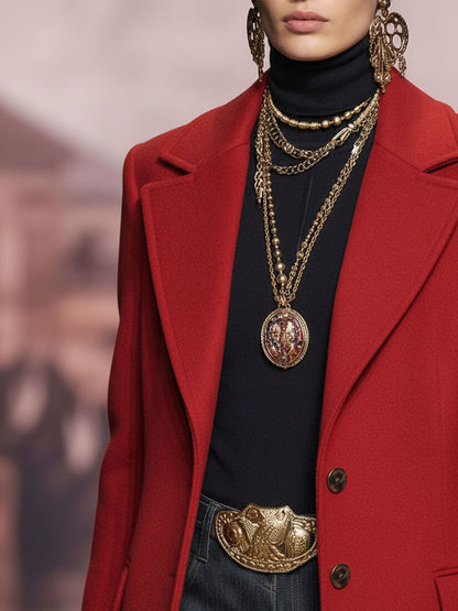 Veste en Laine à Motif Léopard avec Col Revers et Boutonnage Élégant