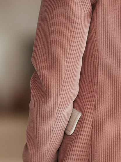 Blazer Casual en Velours Côtelé à Bouton Unique avec Détails Contrastés