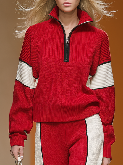 Ensemble Sportif Rétro : Haut et Pantalon Tricot Contrastés