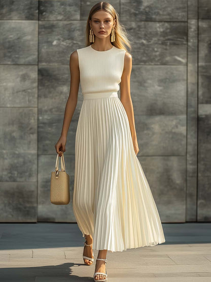 Robe Maxi Plissée en Chiffon Crème : Élégance Décontractée, Expédition Rapide sous 24h