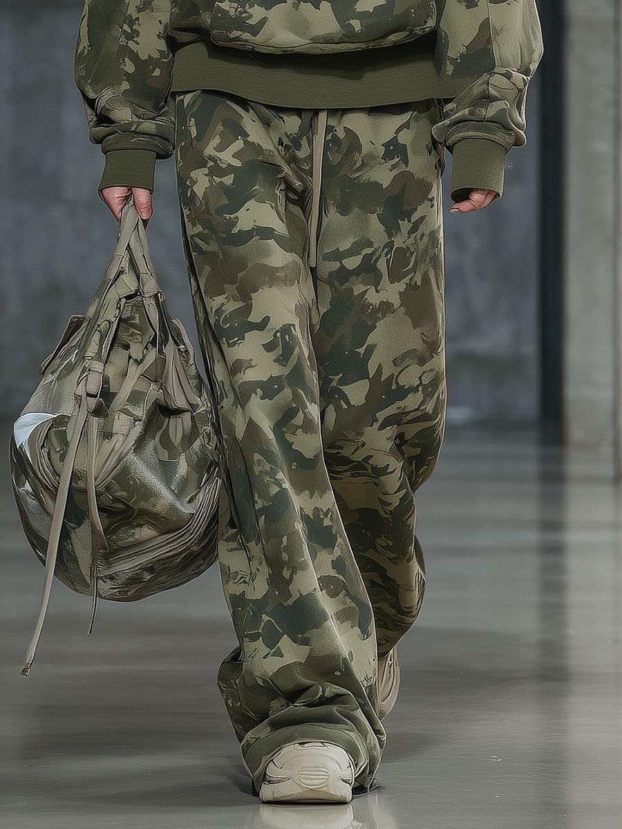 Ensemble Décontracté en Camouflage : Sweatshirt à Col en Fausse Fourrure et Pantalon Large