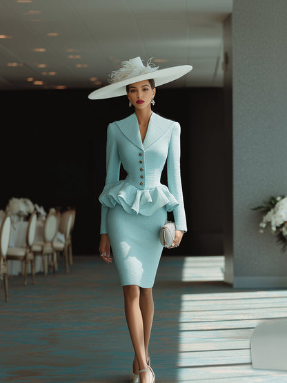 Chic Ensemble en Tweed Bleu : Haut et Jupe Élégants