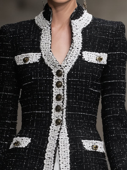 Veste Tendance en Tweed Noir à Motifs Chic