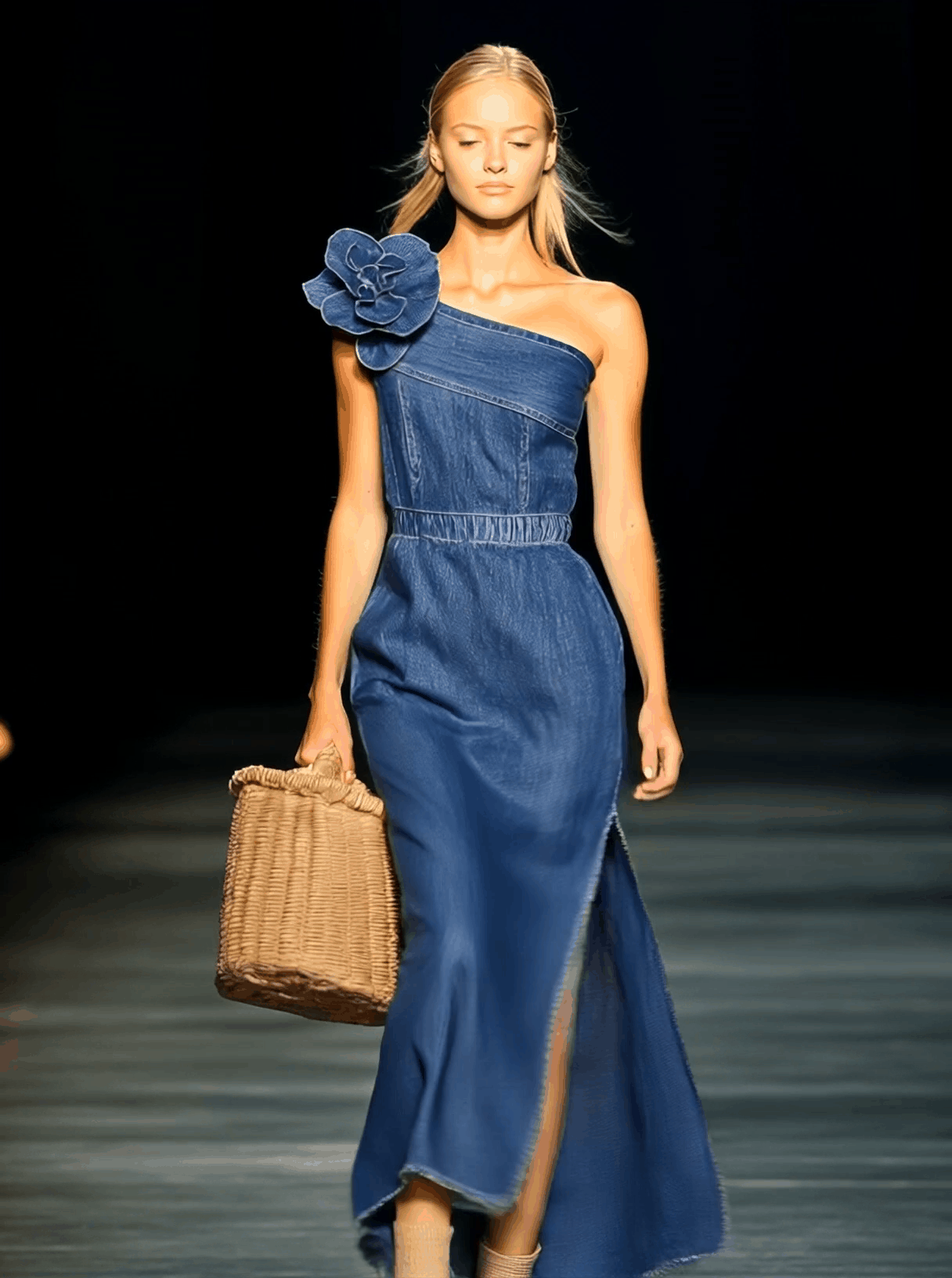 Robe Maxi en Denim 3D Floral Élégante - Livraison en 24 Heures !