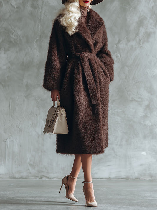 Chic Manteau en Fausse Fourrure Chocolat - Élégance et Style Assurés