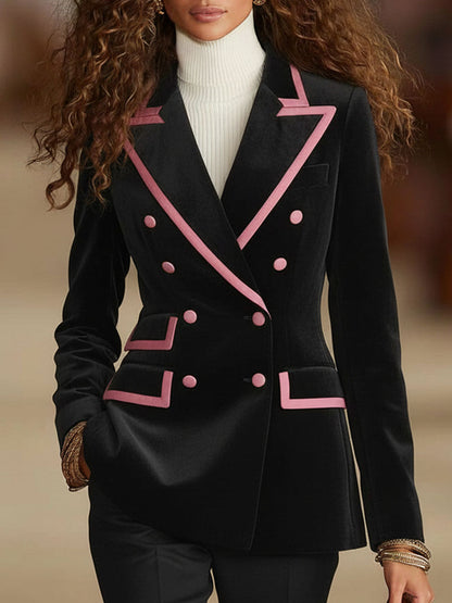 Blazer en Laine Décontracté à Double Boutonnage avec Col Élégant