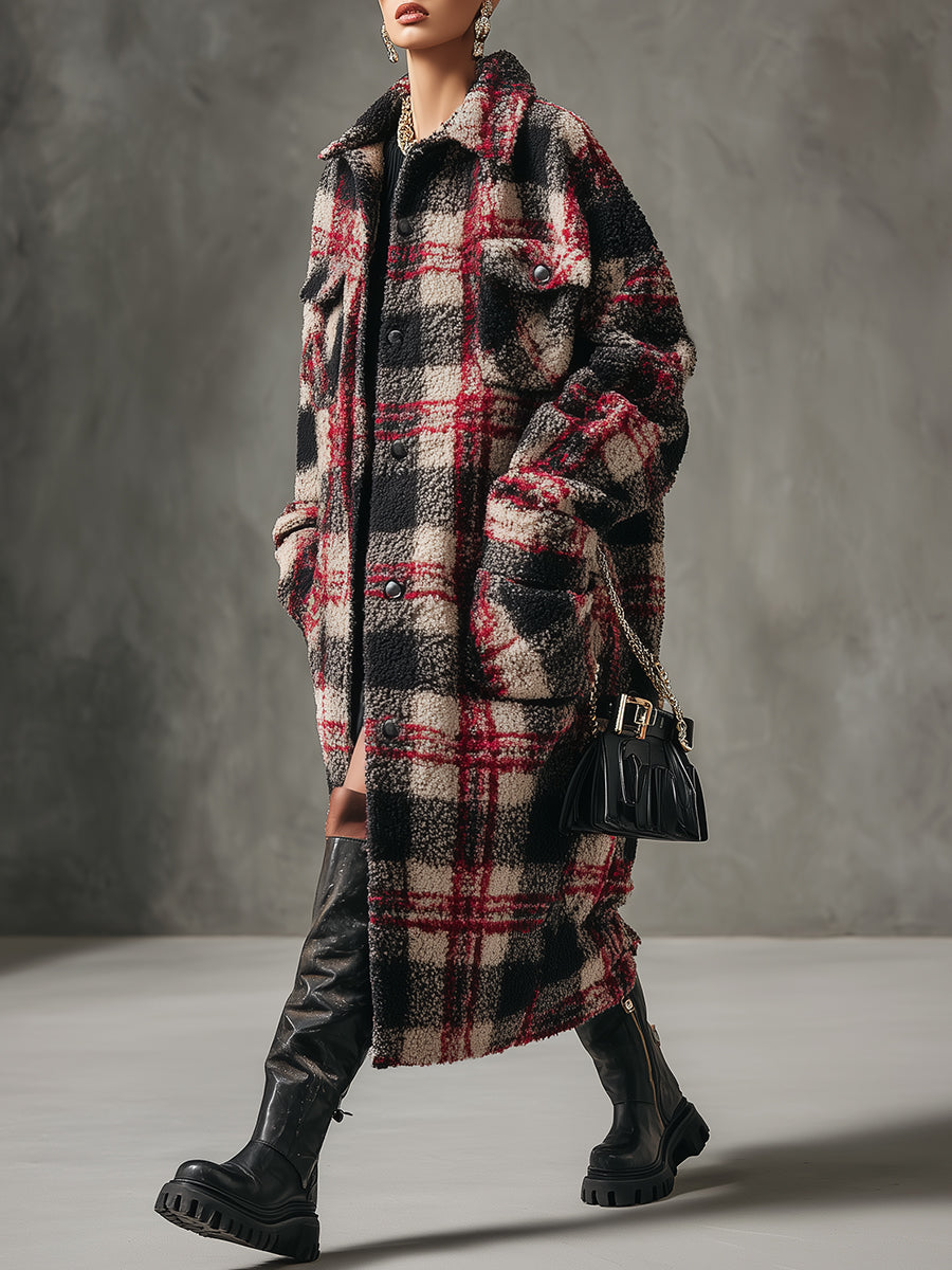 Veste Longue à Motif Carreaux Chic et Décontractée