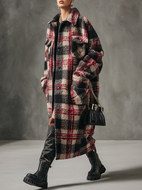 Veste Longue à Motif Carreaux Chic et Décontractée
