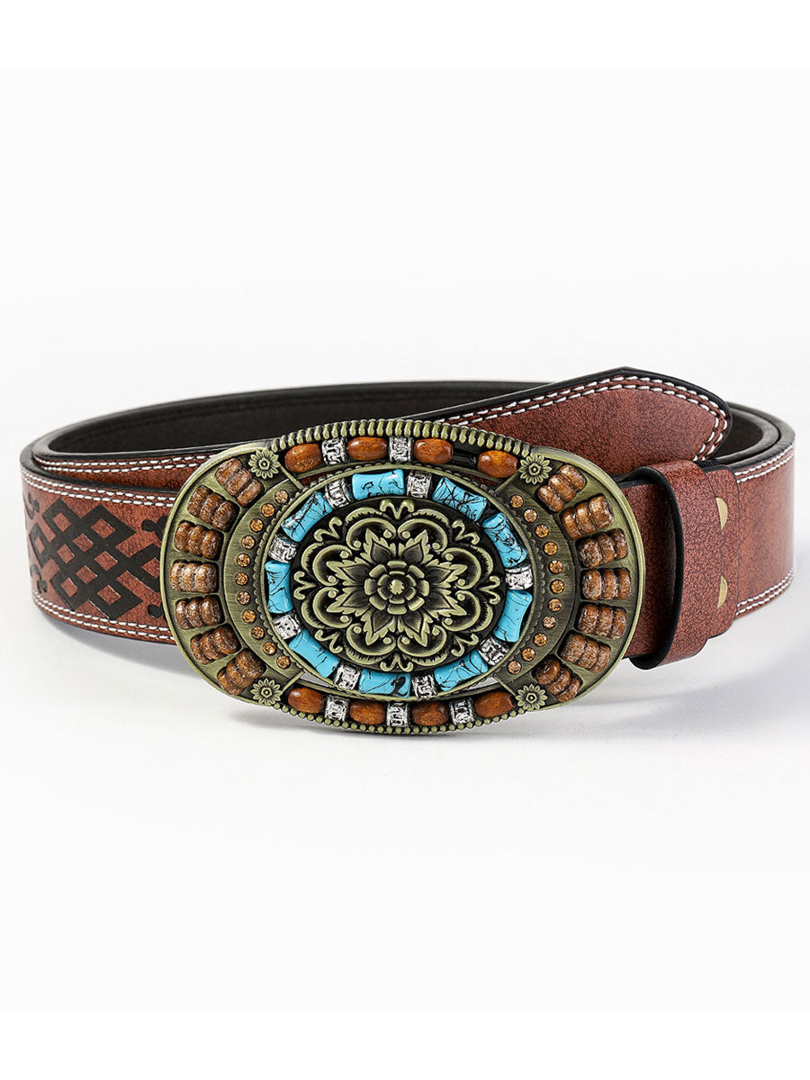 Ceinture Décontractée en PU Cuir avec Motifs Floraux Vintage