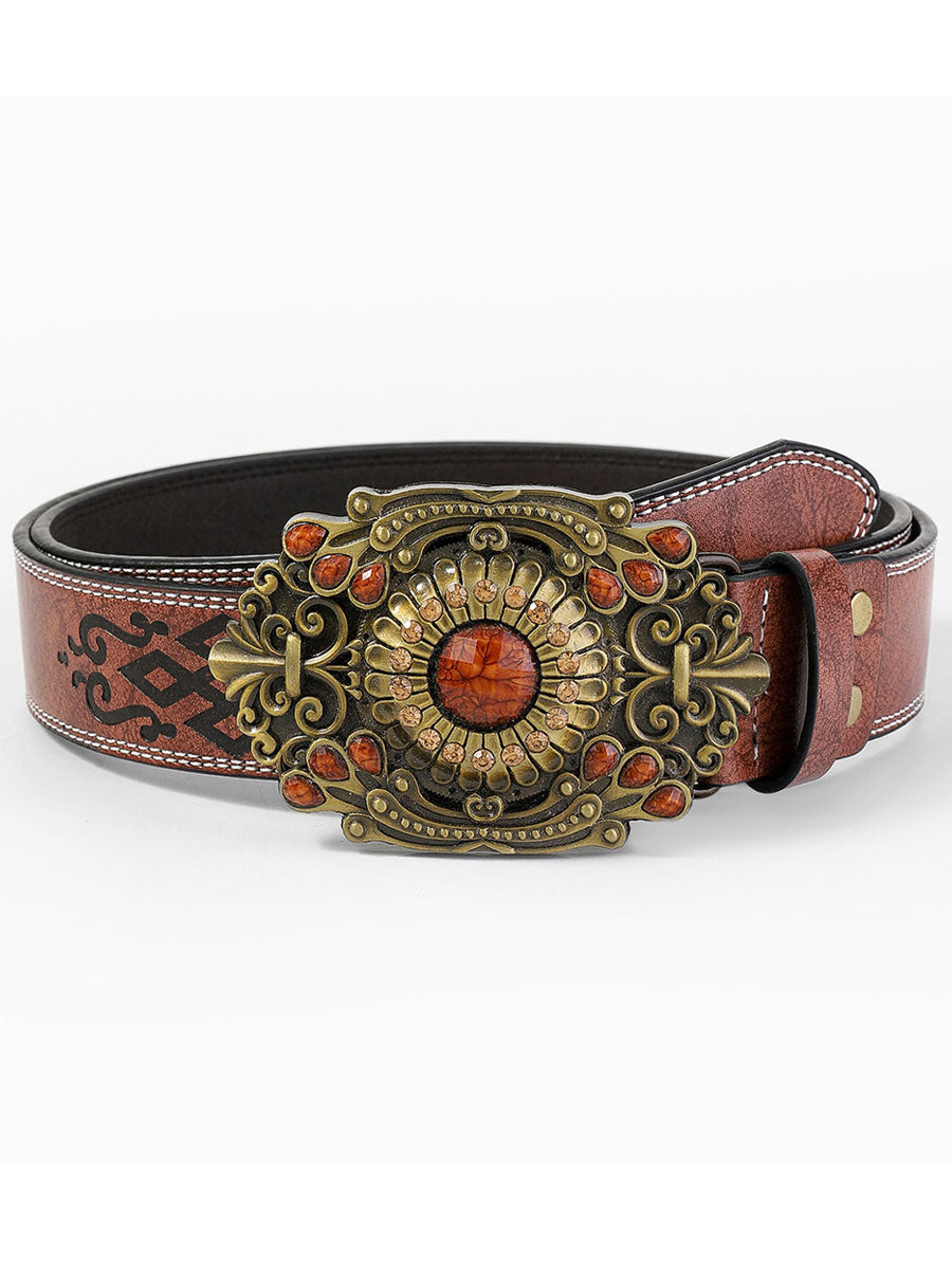 Ceinture Décontractée en PU Cuir avec Motifs Floraux Vintage