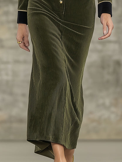 Robe Midi en Velours Côtelé Vert Vintage