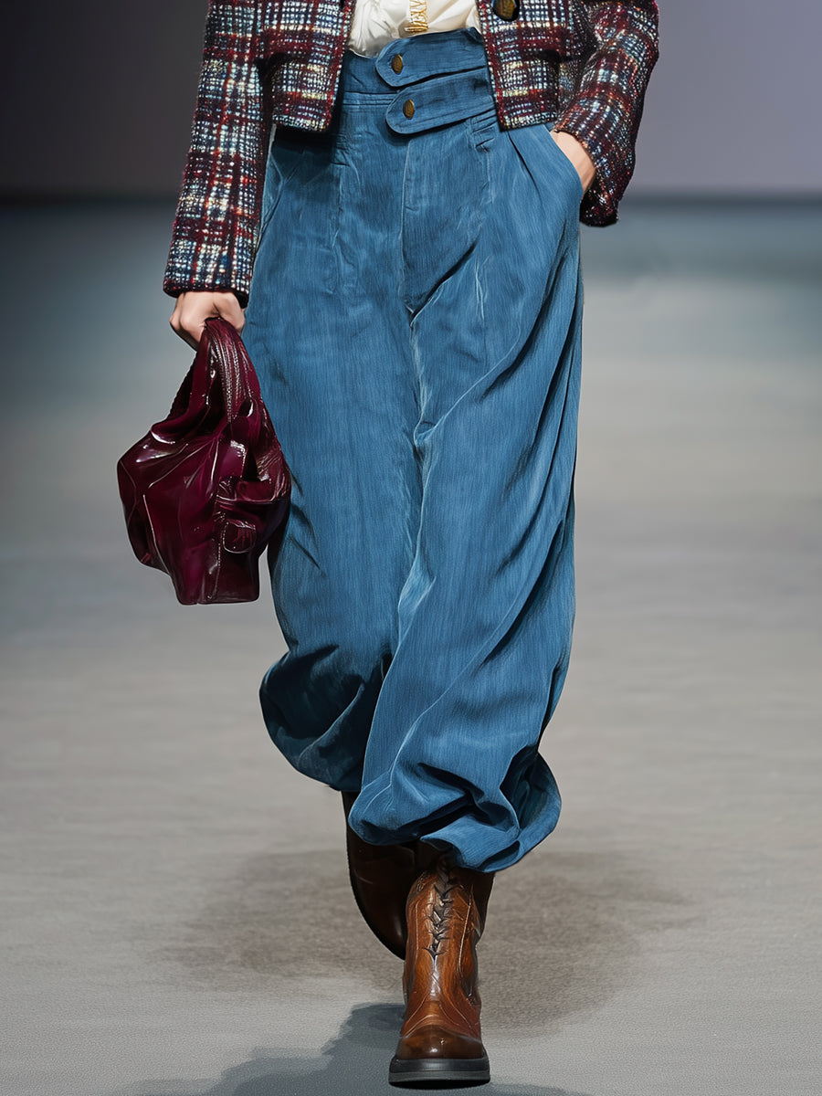 Large Blue Retro-Buttoned Trousers