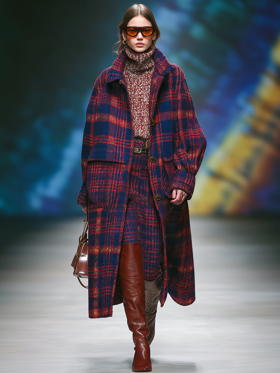 Veste à Carreaux Rouge et Bleu au Style Britannique Rétro