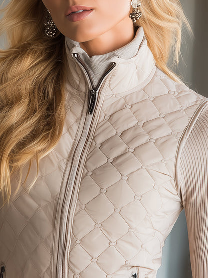Veste de Golf Matelassée en Coton Beige Premium