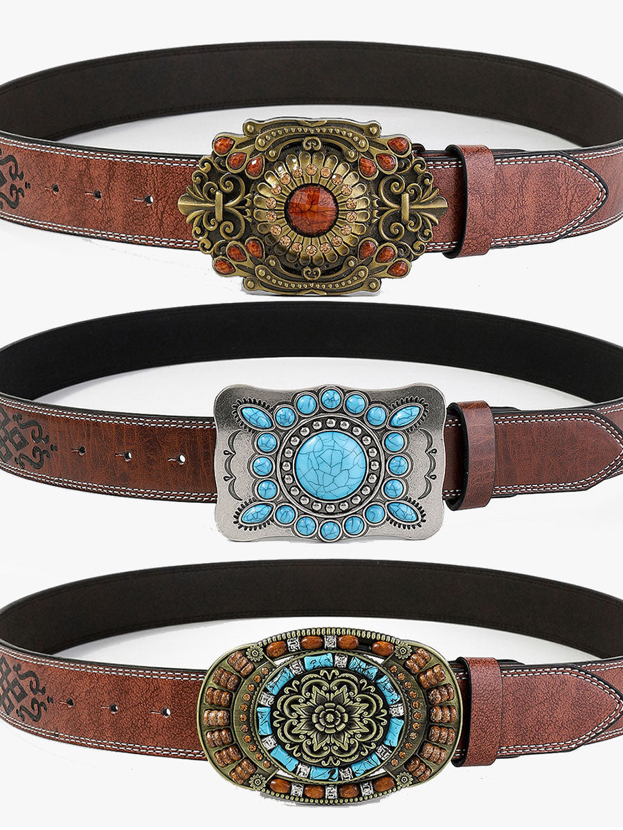 Ceinture Décontractée en PU Cuir avec Motifs Floraux Vintage