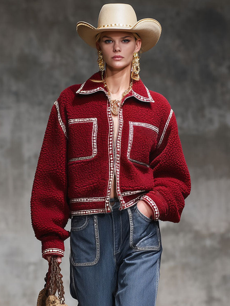 Veste en Fleece Zippée avec Col Contrastant