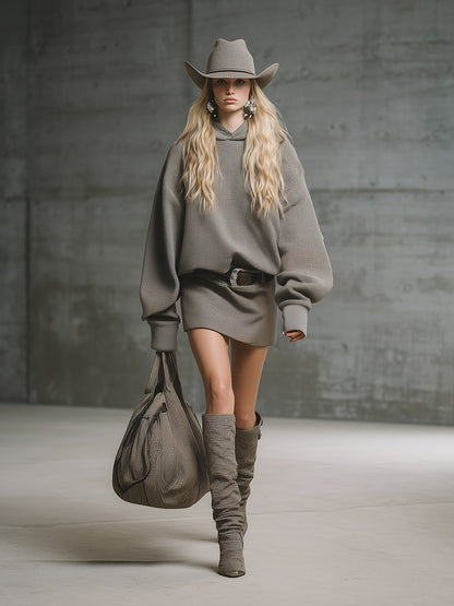 Robe Mini Waffle à Capuche avec Décolleté Élégant