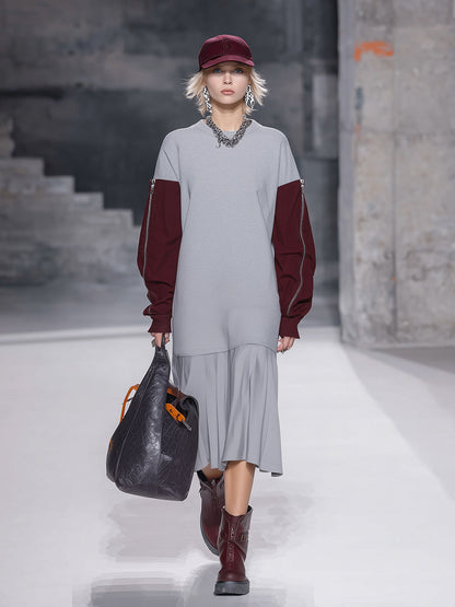 Robe Midi Sportive avec Ourlet Plissé et Détails Colorés