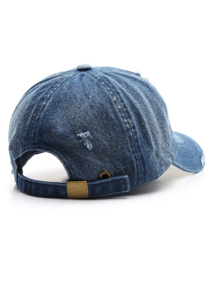 Casquette de Baseball Vintage en Denim Effet Usé et Déchiré