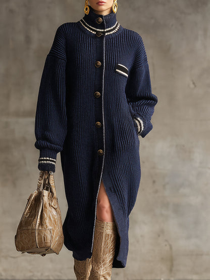 Chic Cardigan Tricoté avec Col Montant et Boutons Simples