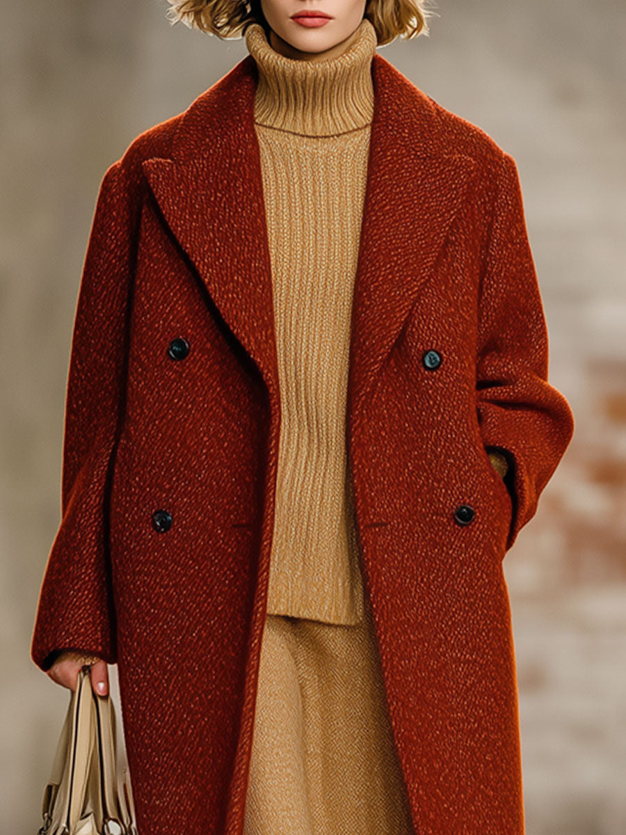 Veste Longue en Laine Rétro Rouge Brique : Élégance Ample et Tendance