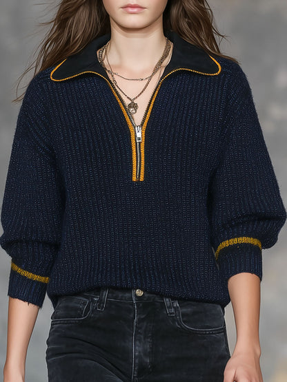 Pull à Col Contrasté avec Revers Élégant