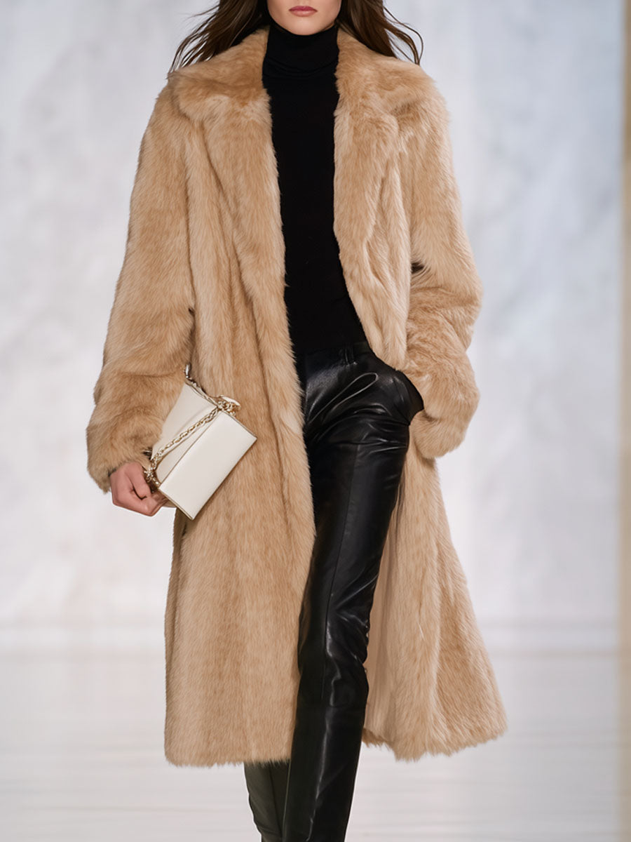 Chic Mi-Long en Fausse Fourrure: Manteau Douillet avec Revers Élégants