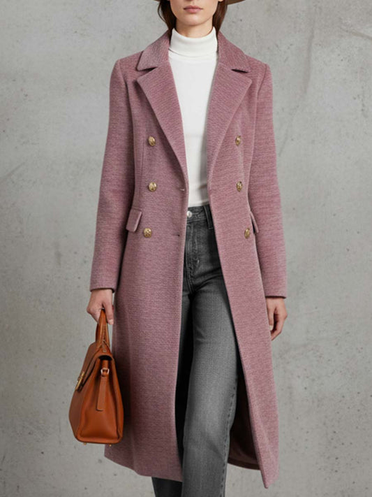 Élégant Manteau en Chenille Rose à Double Boutonnage : Chaleur et Style Assurés