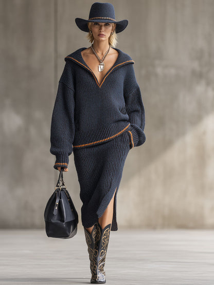 Ensemble Tricoté : Pull et Jupe à Coupe Légère