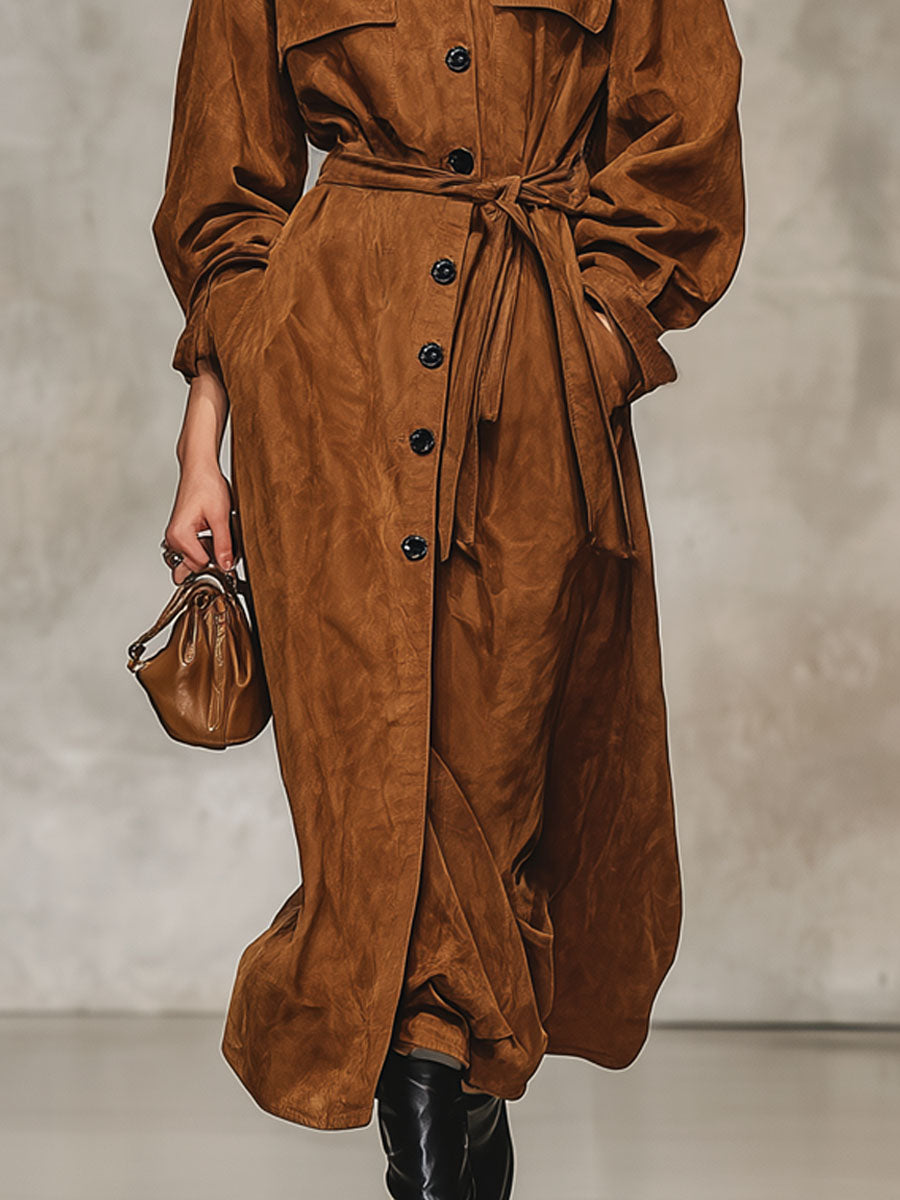 Trench en faux suède à lacets - Style ample avec poches pratiques