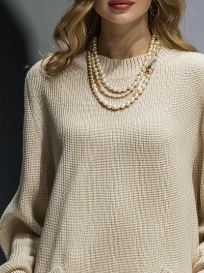 Robe Mini Tricotée en Khaki Léger avec Finition Volante