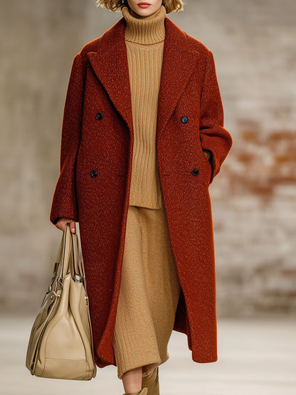 Veste Longue en Laine Rouge Brique : Élégance Rétro et Style Ample