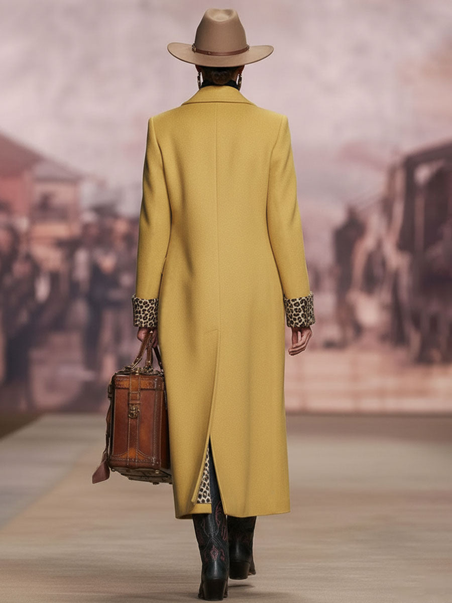 Veste en Laine Imprimée Léopard avec Revers, Boutonnage Élégant et Poches Pratiques