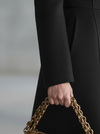 Chic Manteau Long en Laine avec Fermeture Éclair