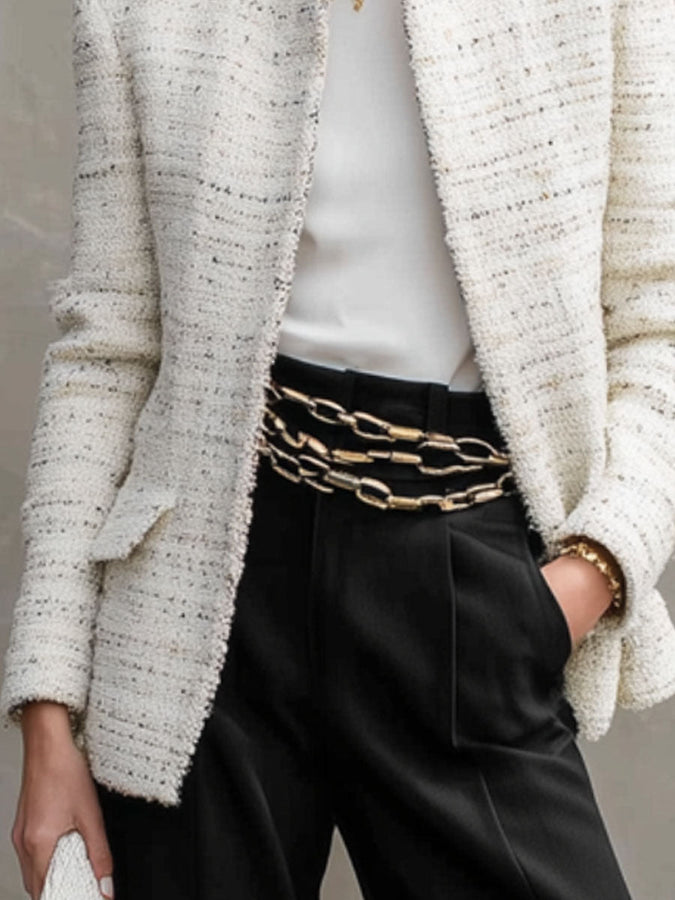 Veste en Tweed à Poches Doubles - Coupe Décontractée et Élégante