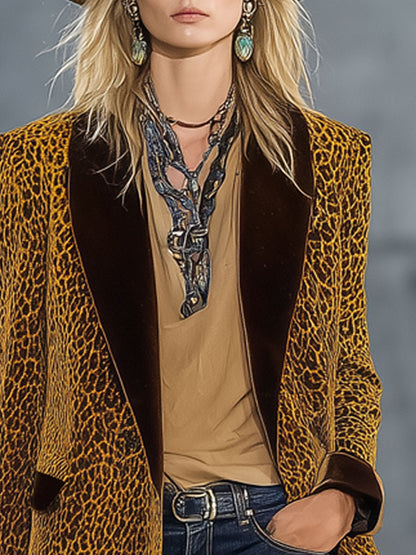 Veste en Velours Léopard Vintage Or - Élégance Décontractée