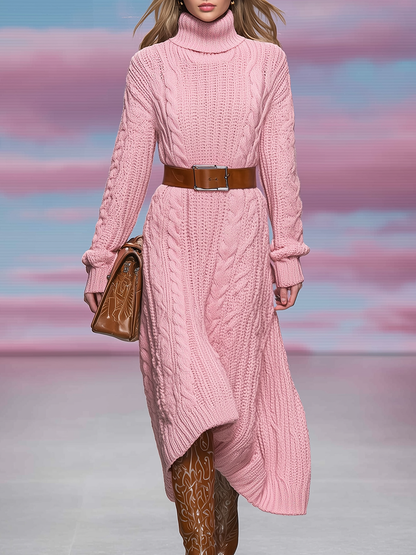 Pull Robe Chic à Col Montant et Manches Longues