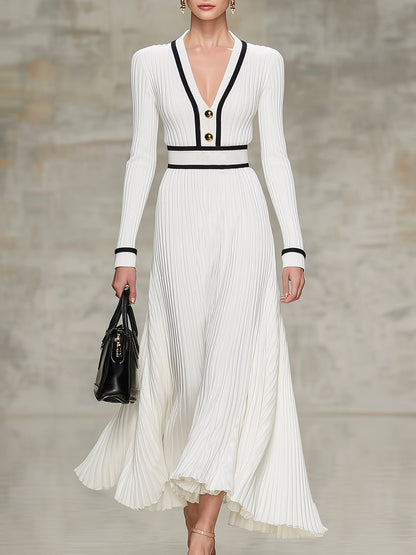 Chic Robe Maxi Noire en Tricot avec Jupe Évasée