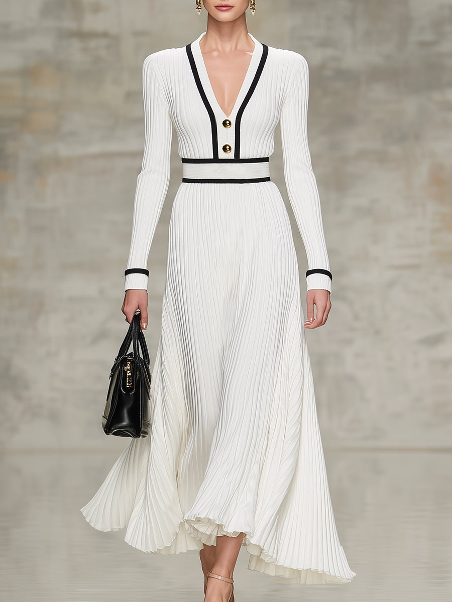 Robe Maxi Chic : Jupe Large Noire avec Détails Tricotés Blancs