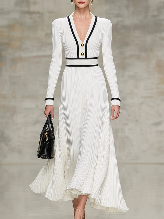 Robe Maxi Chic : Jupe Large Noire avec Détails Tricotés Blancs