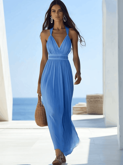 Robe Maxi Élégante en Chiffon Bleu Clair - Expédition Rapide sous 24 Heures