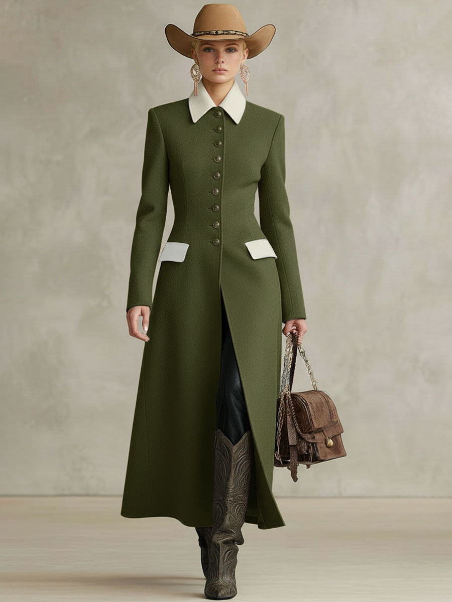 Veste en laine élégante avec col, boutonnage simple et poches à surpiqûres contrastées