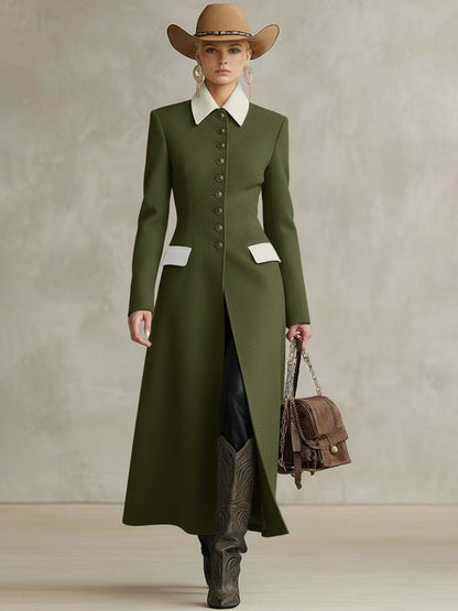 Veste en laine élégante avec col, boutonnage simple et poches à surpiqûres contrastées