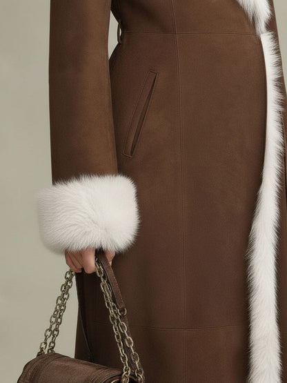 Veste en Suède avec Détails en Fourrure Synthétique et Lacets