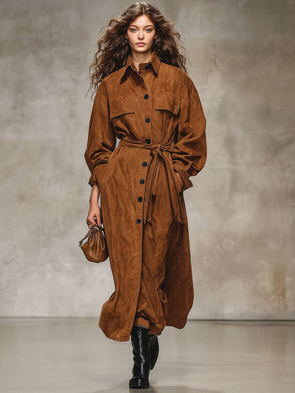Trench en faux suède à lacets - Style ample avec poches pratiques
