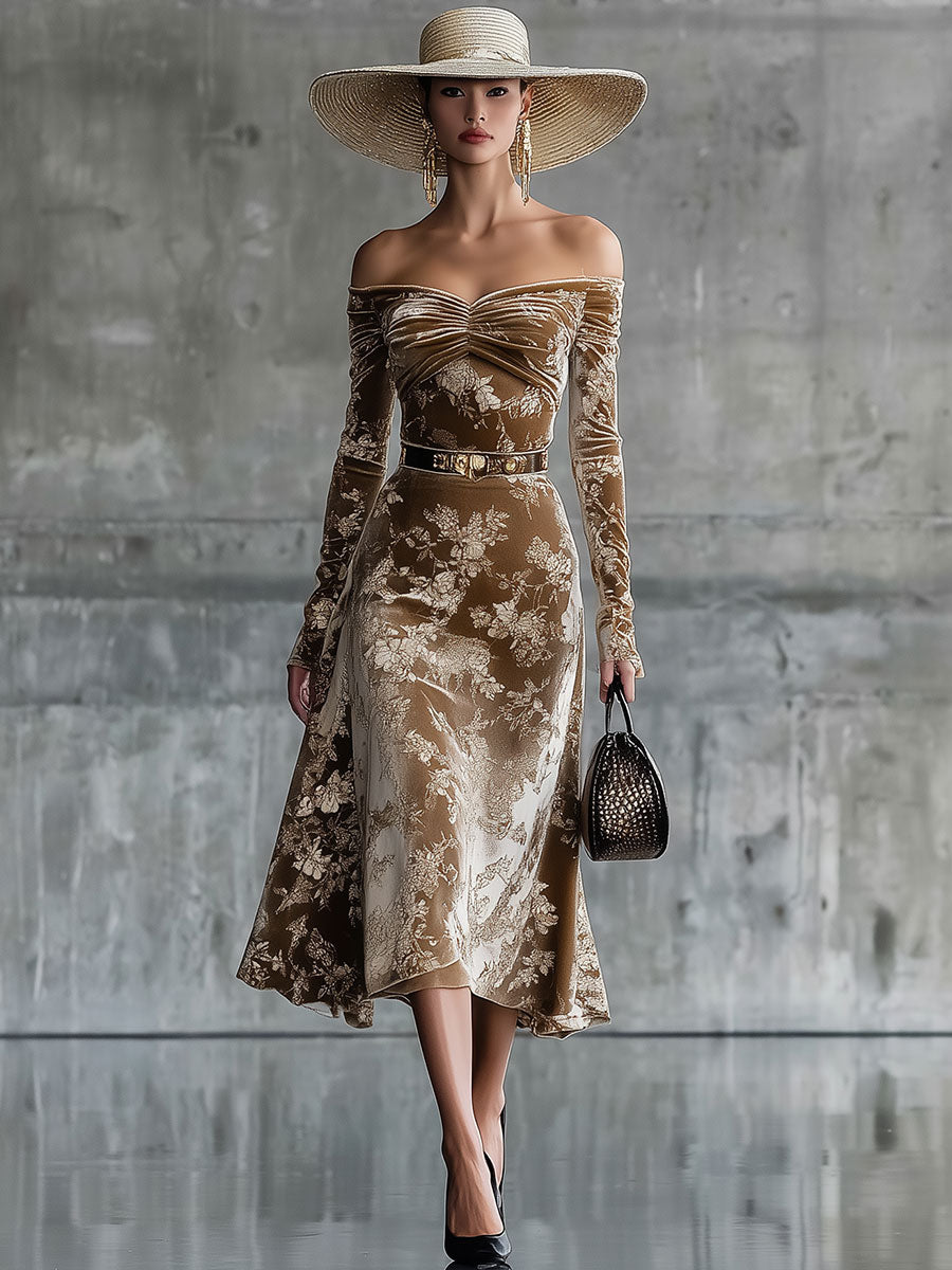 Robe Midi Rétro en Velours Caramel