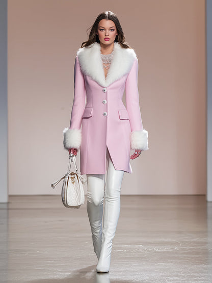 Veste en Fourrure Patchwork Rose à Boutons