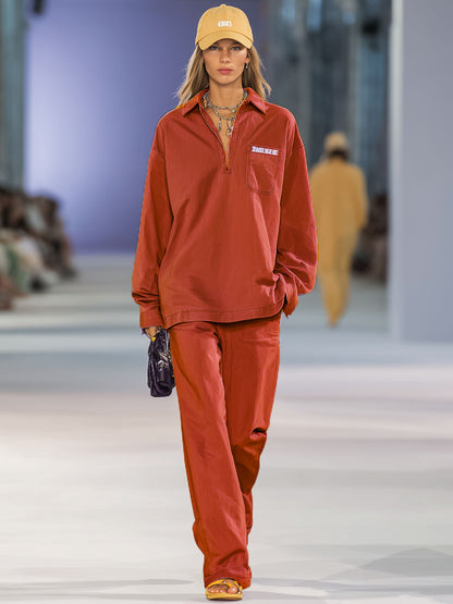 Ensemble Orange Chic : Sweatshirt Brodé à Manches Longues et Pantalon Ample