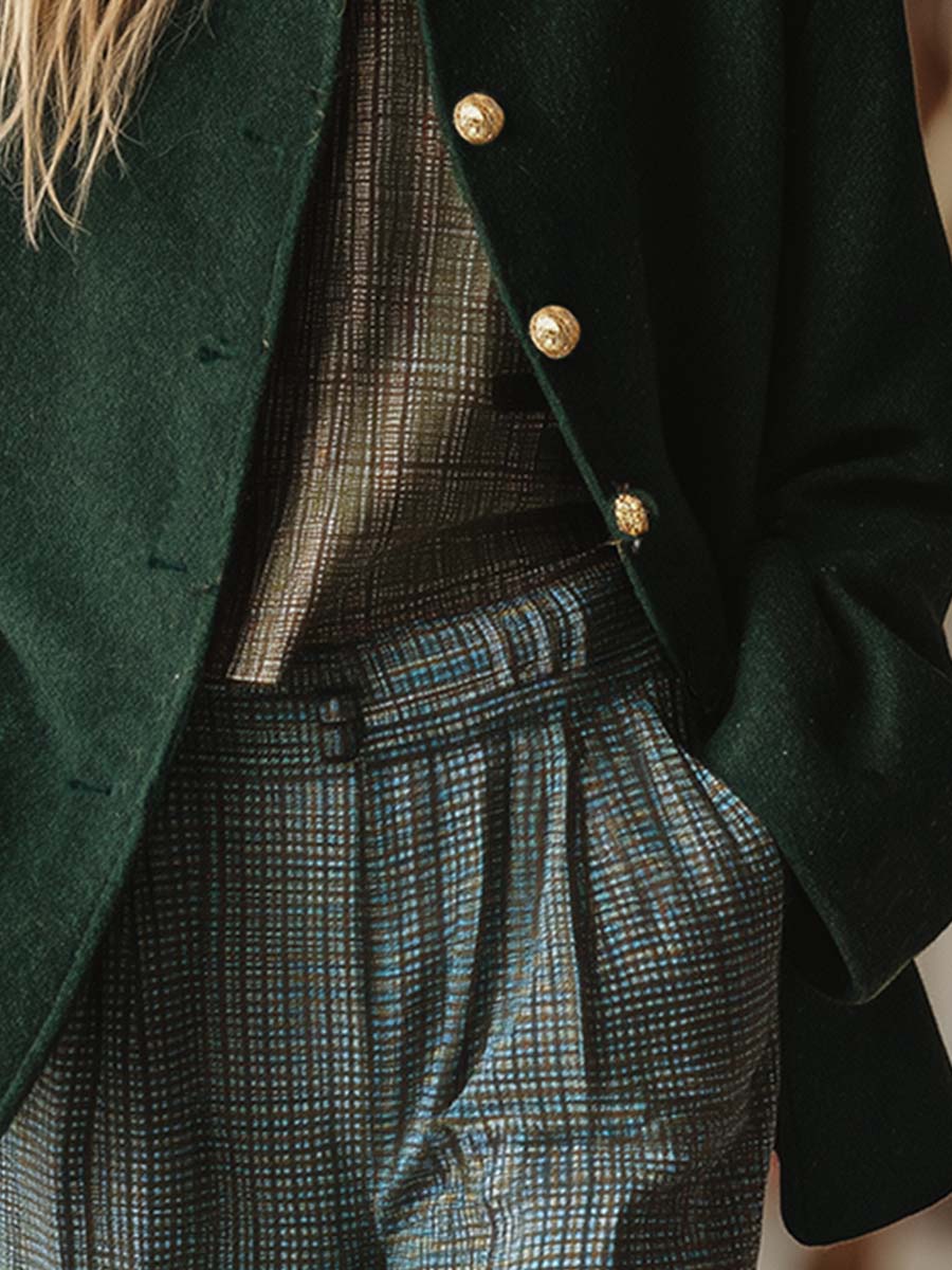 Veste en laine verte à col montant au style rétro