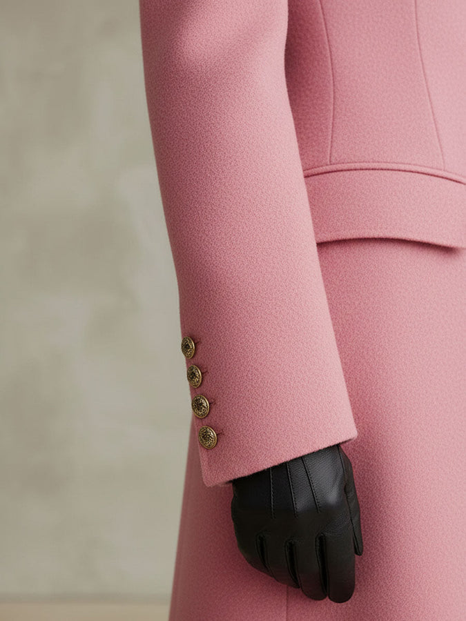 Veste en Laine Rose à Col Classique